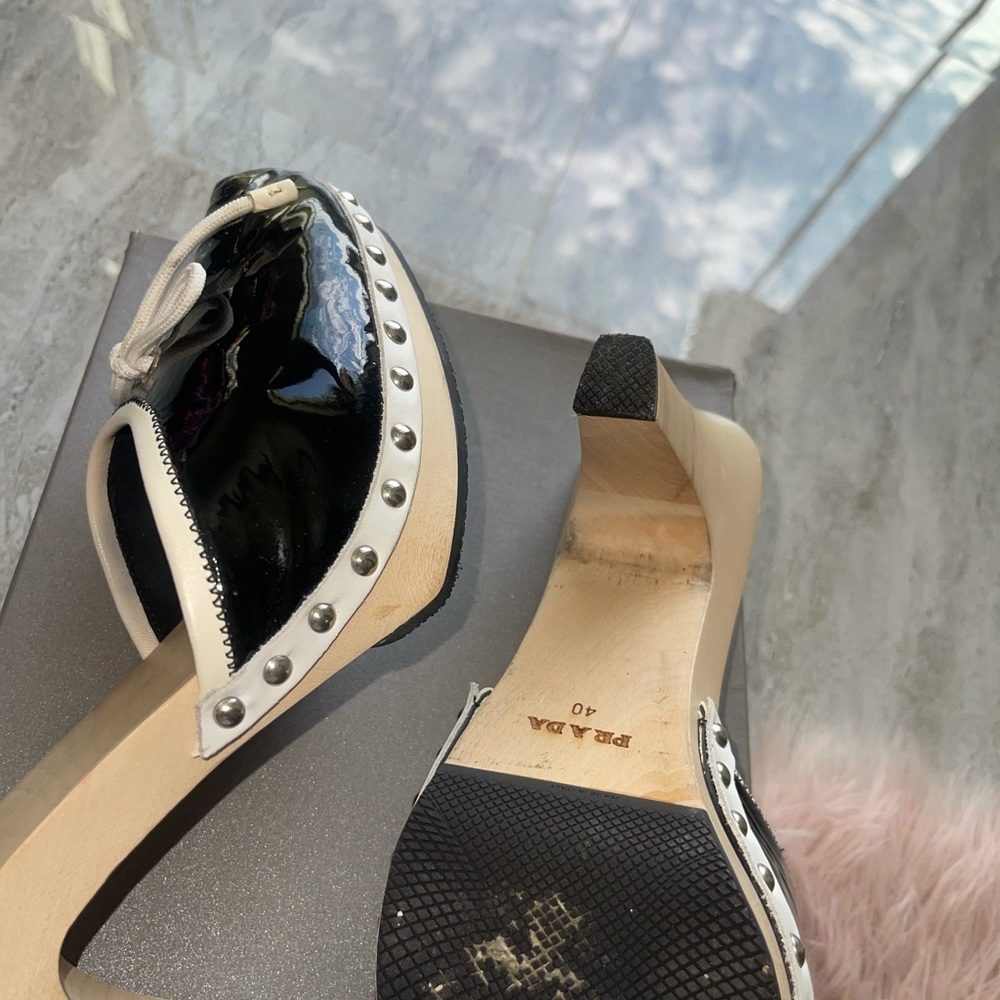 Used Prada Patton leather heals great condition size 10 black/white tanw… - Picture 8 of 9